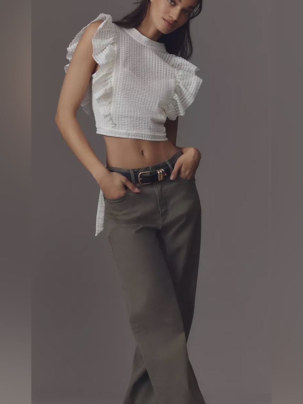 Maeve Anthropologie Women’s Cropped Ruffle Mesh Top Bustier Check Small